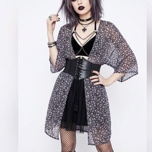 LC Lauren Conrad Black and Purple Floral Kimono